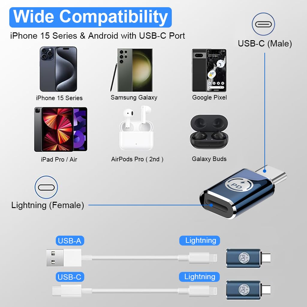 ZORBES USB C Adapter for iPhone 15, USB C Male to Light-ning Female Adapter for Light-ning Charging Cable, 27W PD Fast Charging & Data Transfer for All iPhone Devices iPhone 15/15 Plus/15 Pro Max ZORBES USB C Adapter for iPhone 15, USB C Male to Light-ning Female Adapter for Light-ning Charging Cable, 27W PD Fast Charging & Data Transfer for All iPhone Devices iPhone 15/15 Plus/15 Pro Max